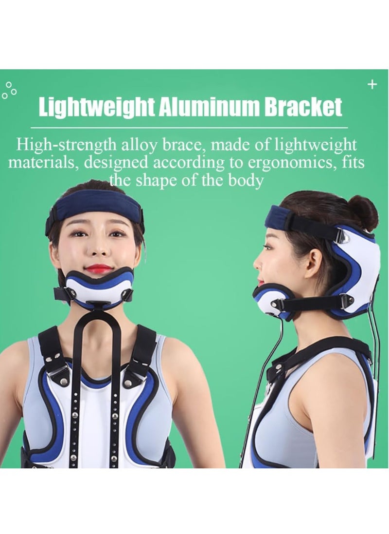 Neck and chest orthosis, head and neck chest support, adjustable size/elasticity, ergonomic design, curved chin support design, used for postoperative neck fixation and rehabilitation support