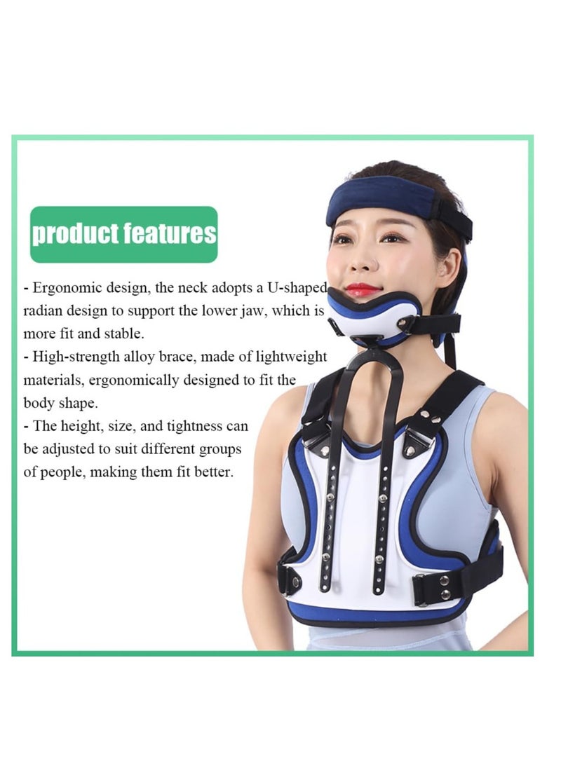 Neck and chest orthosis, head and neck chest support, adjustable size/elasticity, ergonomic design, curved chin support design, used for postoperative neck fixation and rehabilitation support