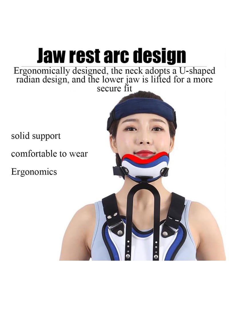 Neck and chest orthosis, head and neck chest support, adjustable size/elasticity, ergonomic design, curved chin support design, used for postoperative neck fixation and rehabilitation support