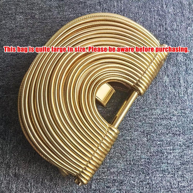 CUXVA Gold Clutch Purses for Women Evening/Wedding Chic Half Round Woven Bag Formal PU Leather Purse Designer Handbags for Party Prom - Image 4