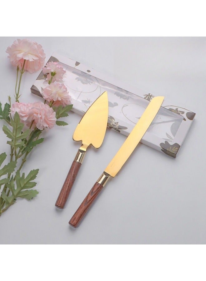 SHABILI 2 Pieces Wedding Cake Knife and Server Set, Premium Cake Knife Includes Cake Knife and Pie Server, Stainless Steel Cake Cutting Set for Wedding, Birthday, Anniversary (Gold, Wooden Handle) - Image 5