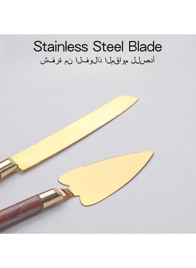 SHABILI 2 Pieces Wedding Cake Knife and Server Set, Premium Cake Knife Includes Cake Knife and Pie Server, Stainless Steel Cake Cutting Set for Wedding, Birthday, Anniversary (Gold, Wooden Handle) - Image 4