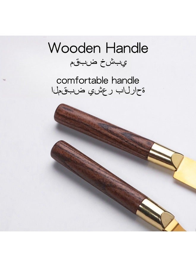SHABILI 2 Pieces Wedding Cake Knife and Server Set, Premium Cake Knife Includes Cake Knife and Pie Server, Stainless Steel Cake Cutting Set for Wedding, Birthday, Anniversary (Gold, Wooden Handle) - Image 2