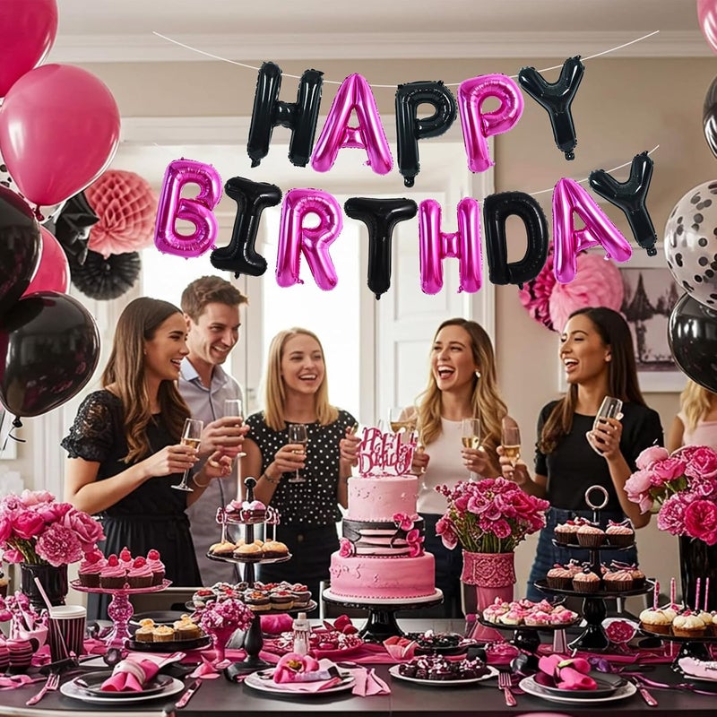 تونيفول لافتة بالونات عيد ميلاد سعيد من تونيفول، 16 بوصة، حروف مايلار فويل، لافتة عيد ميلاد قابلة لإعادة الاستخدام للفتيات والفتيان والأطفال والكبار، مستلزمات ديكورات حفلات عيد الميلاد (أسود وردي) - Image 3