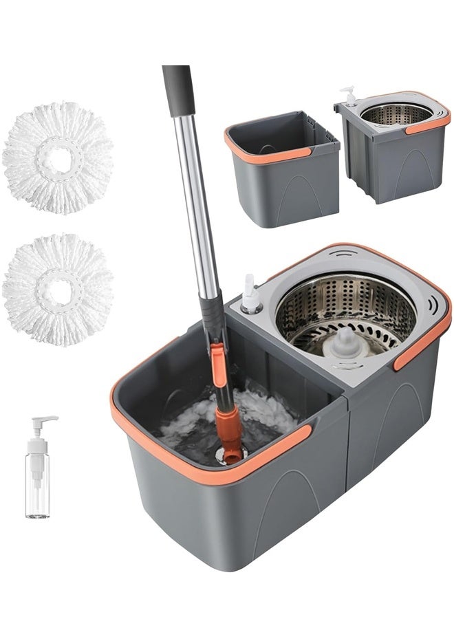 كليني جيني ممسحة دوارة مع دلو قابل للفصل، رأس دوار 360 درجة، مقبض قابل للتمديد، رمادي وبرتقالي، سعة 9 لتر، 48.5 × 26 × 25.5 سم - Image 1