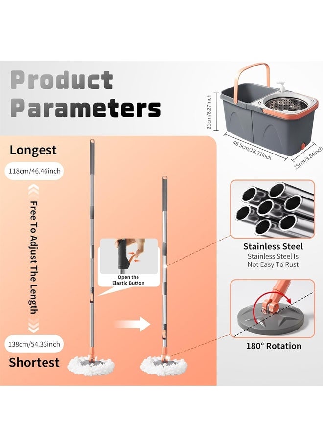 كليني جيني ممسحة دوارة مع دلو قابل للفصل، رأس دوار 360 درجة، مقبض قابل للتمديد، رمادي وبرتقالي، سعة 9 لتر، 48.5 × 26 × 25.5 سم - Image 3