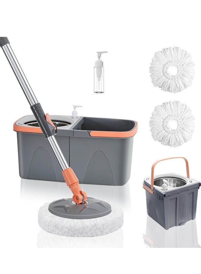 كليني جيني ممسحة دوارة مع دلو قابل للفصل، رأس دوار 360 درجة، مقبض قابل للتمديد، رمادي وبرتقالي، سعة 9 لتر، 48.5 × 26 × 25.5 سم - Image 2