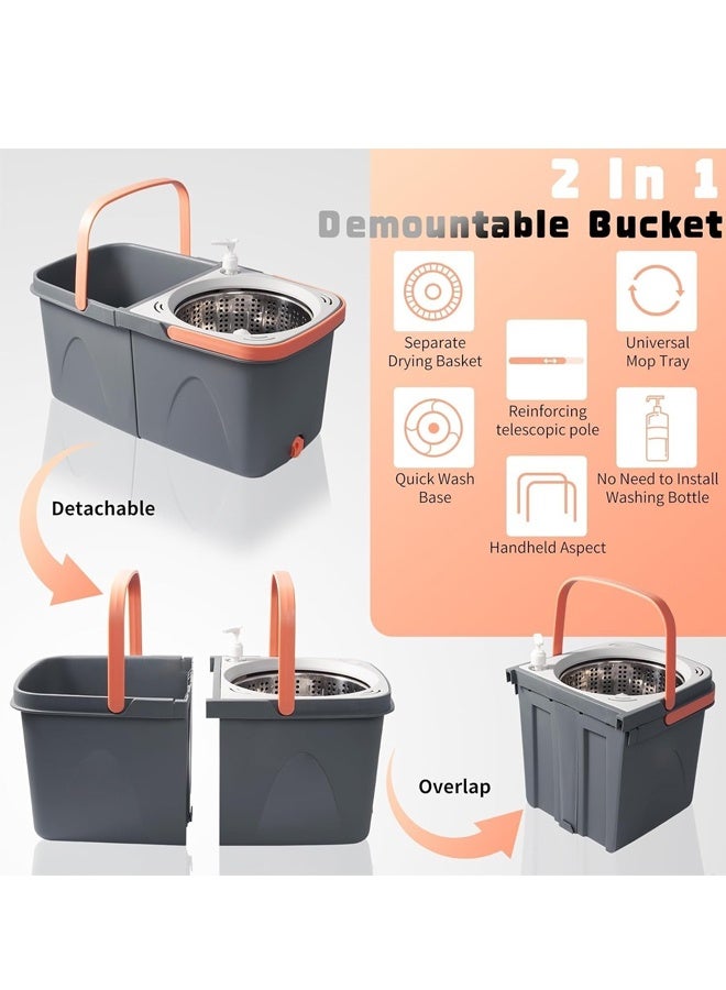 كليني جيني ممسحة دوارة مع دلو قابل للفصل، رأس دوار 360 درجة، مقبض قابل للتمديد، رمادي وبرتقالي، سعة 9 لتر، 48.5 × 26 × 25.5 سم - Image 4