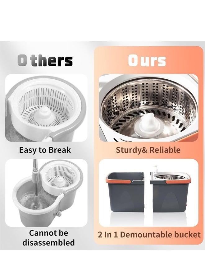 كليني جيني ممسحة دوارة مع دلو قابل للفصل، رأس دوار 360 درجة، مقبض قابل للتمديد، رمادي وبرتقالي، سعة 9 لتر، 48.5 × 26 × 25.5 سم - Image 5