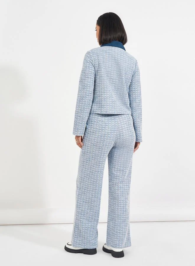 Styli High Rise Wide Leg Tweed Pants