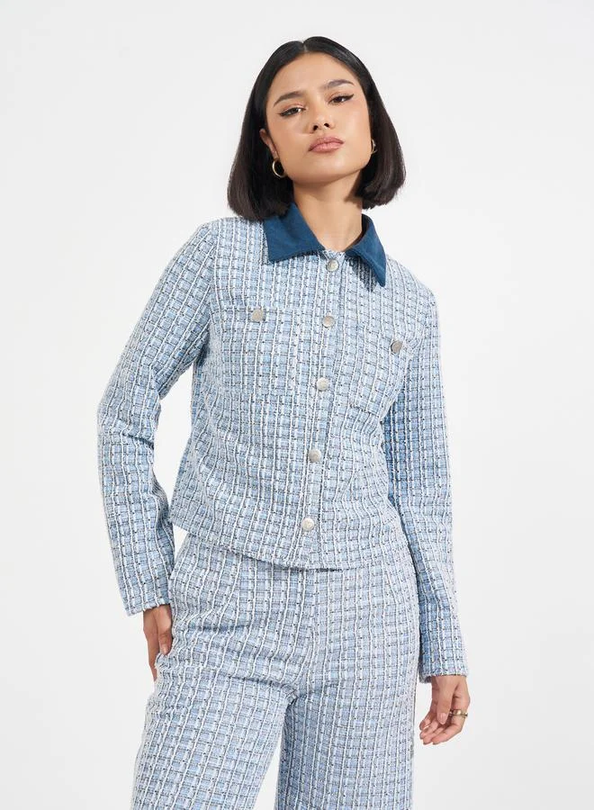 Styli High Rise Wide Leg Tweed Pants