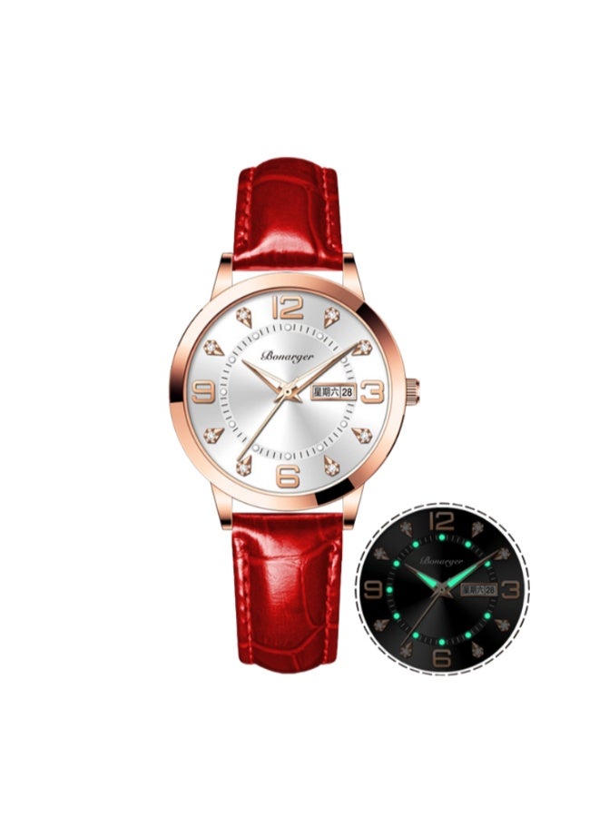 BONARGER Women's Premium Leather Waterproof Luminous Quartz Watch With A Luxurious Feel. - Image 1