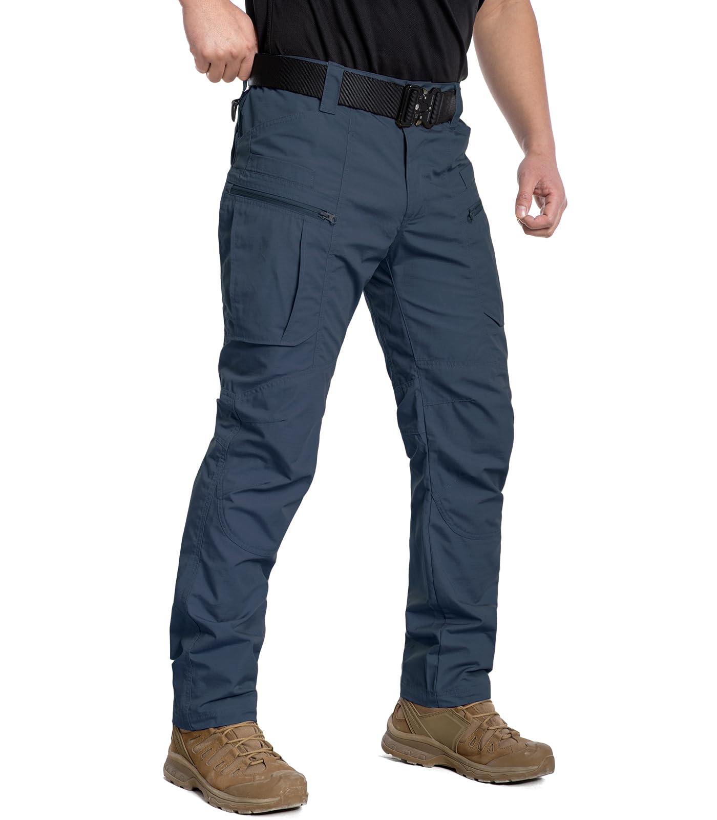 CARWORNIC Men's Ripstop Tactical Pants Water Resistant Cargo Work Pants Lightweight Breathable Outdoor Hiking Pants for EDC Military Combat Security Construction Trekking with 8 Pockets Blue