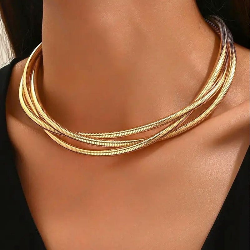 Uarein Chunky Gold Statement Choker Neckalce for Women Layered Snakebone Chain Collar Necklace Twist Wrap Stainless Steel Choker Punk Aesthetic Jewelry Gifts (Gold) - Image 2