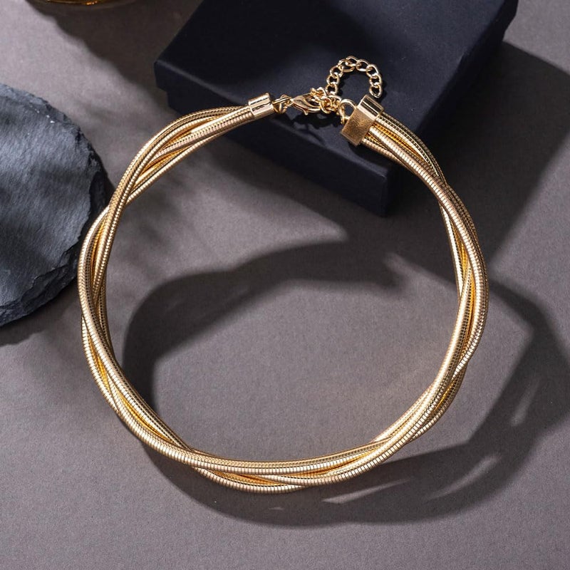 Uarein Chunky Gold Statement Choker Neckalce for Women Layered Snakebone Chain Collar Necklace Twist Wrap Stainless Steel Choker Punk Aesthetic Jewelry Gifts (Gold) - Image 5