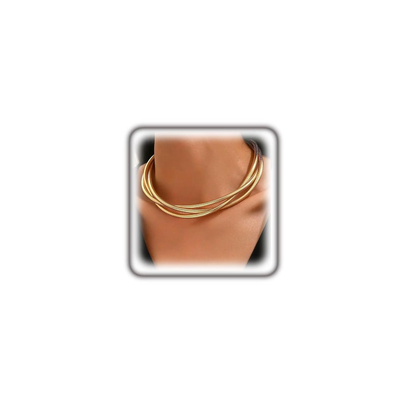 Uarein Chunky Gold Statement Choker Neckalce for Women Layered Snakebone Chain Collar Necklace Twist Wrap Stainless Steel Choker Punk Aesthetic Jewelry Gifts (Gold) - Image 1