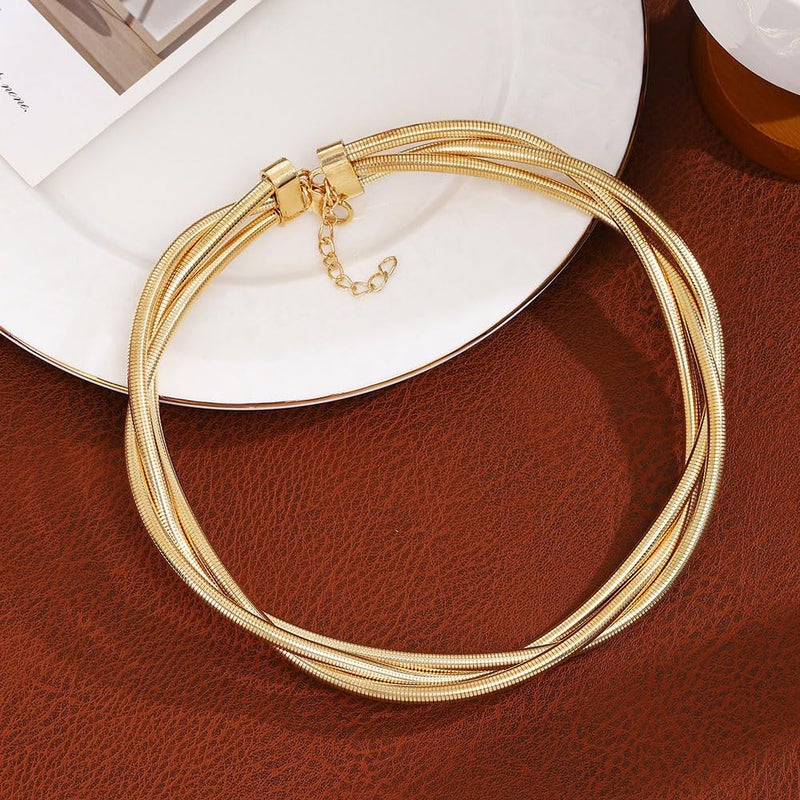 Uarein Chunky Gold Statement Choker Neckalce for Women Layered Snakebone Chain Collar Necklace Twist Wrap Stainless Steel Choker Punk Aesthetic Jewelry Gifts (Gold) - Image 4