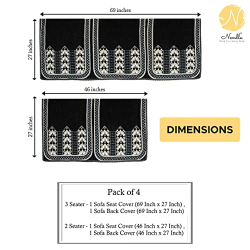 Nendle Luxurious Soft Velvet Abstract Design Sofa Cover 3 Seater and 2 Seater Slipcover Protector for L Shape Sofa Cover 5 Seater (Pack of 4, Black) - Image 2