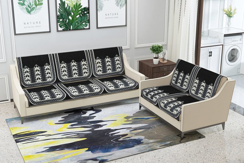 Nendle Luxurious Soft Velvet Abstract Design Sofa Cover 3 Seater and 2 Seater Slipcover Protector for L Shape Sofa Cover 5 Seater (Pack of 4, Black) - Image 1