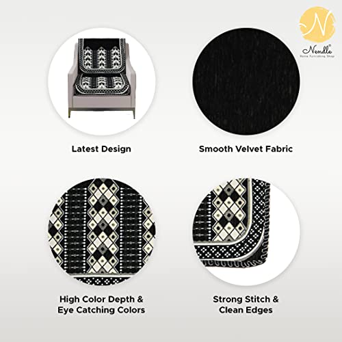 Nendle Luxurious Soft Velvet Abstract Design Sofa Cover 3 Seater and 2 Seater Slipcover Protector for L Shape Sofa Cover 5 Seater (Pack of 4, Black) - Image 4