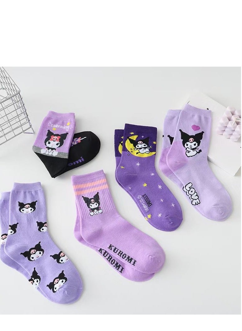 Generic 5 pairs of Japanese Kuromi Hello Kitty cartoon children's socks  - Image 1