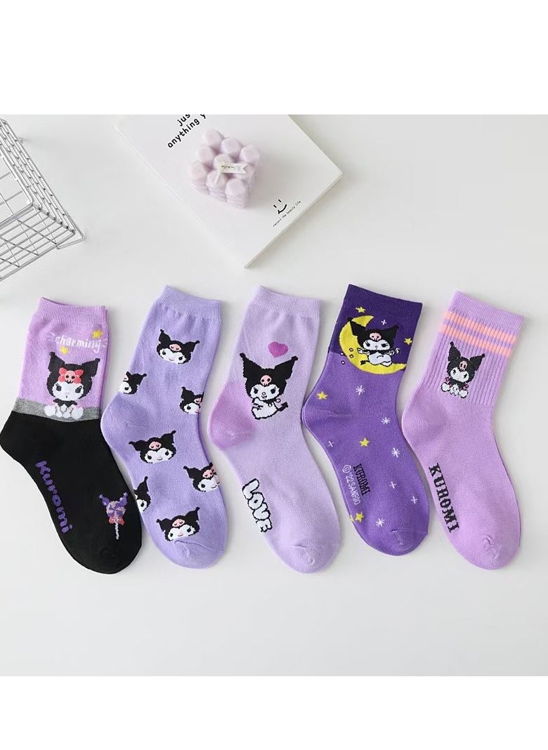 Generic 5 pairs of Japanese Kuromi Hello Kitty cartoon children's socks  - Image 2