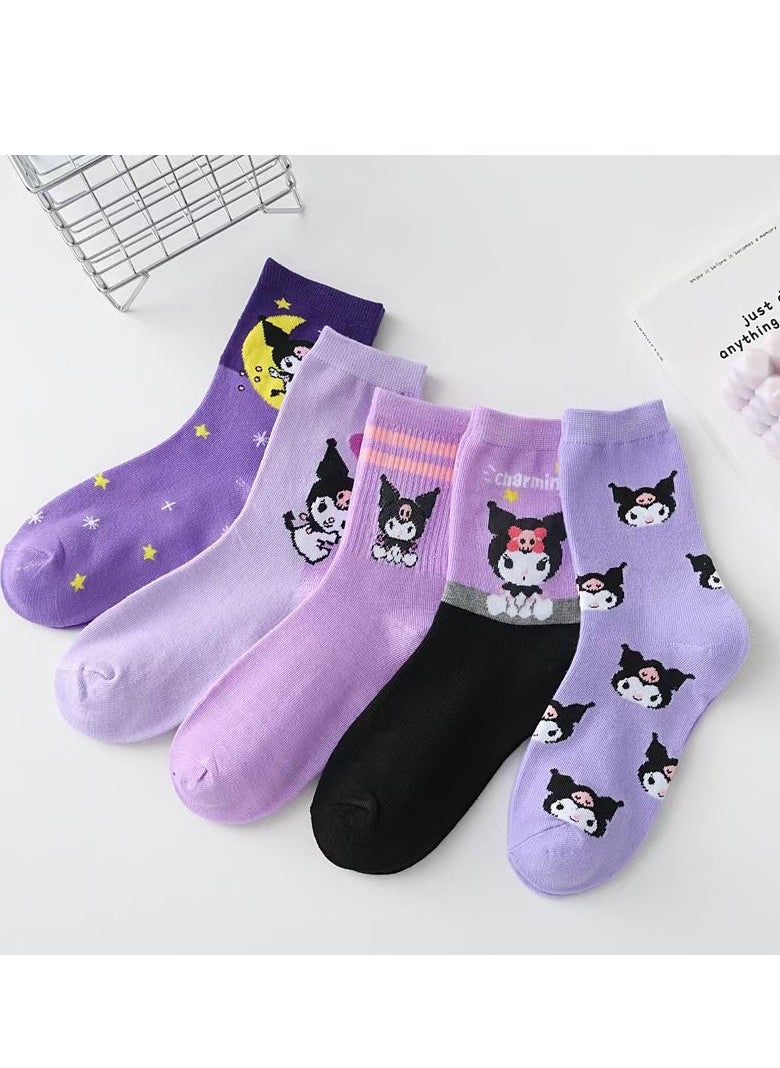 Generic 5 pairs of Japanese Kuromi Hello Kitty cartoon children's socks  - Image 3