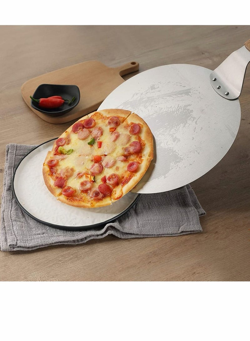 NIBEMINENT Stainless Steel Pizza Peel, 10 Inch Round Heat-resisting Paddle with Non-Slip Wood Handle, Peel Pad Spatula for Baking Homemade and Bread, 1 Pcs  - Image 2