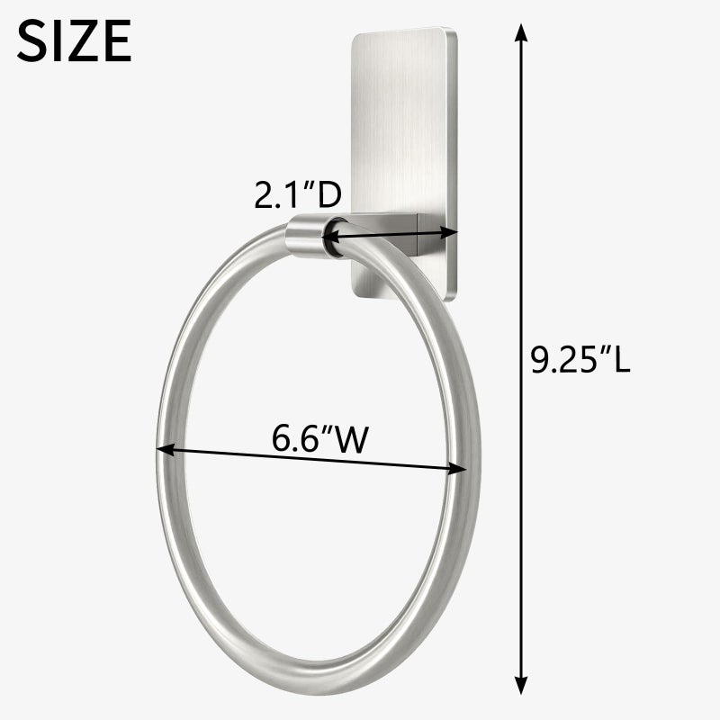 STWWO Brushed Nickel Towel Ring, Hand Towel Holder for Bathroom, Self Adhesive Hand Towel Rings for Bath, Kitchen, RV, No Drill Hole - Image 5