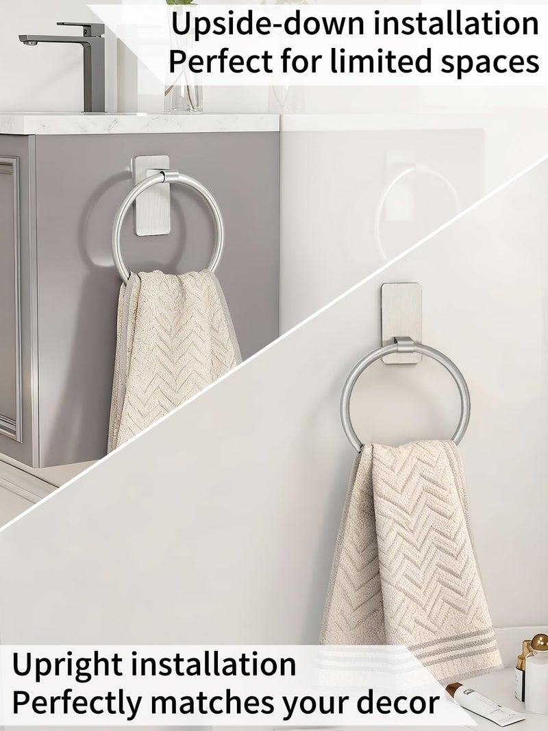 STWWO Brushed Nickel Towel Ring, Hand Towel Holder for Bathroom, Self Adhesive Hand Towel Rings for Bath, Kitchen, RV, No Drill Hole - Image 4