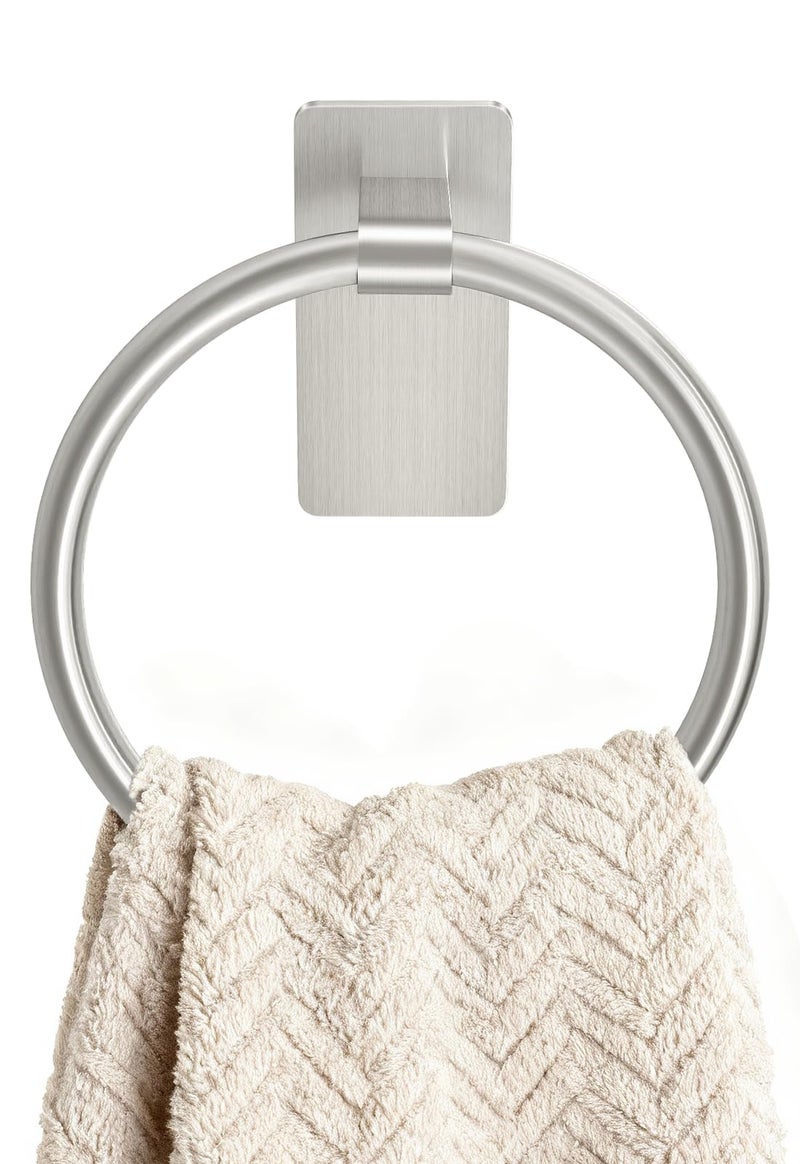 STWWO Brushed Nickel Towel Ring, Hand Towel Holder for Bathroom, Self Adhesive Hand Towel Rings for Bath, Kitchen, RV, No Drill Hole - Image 1