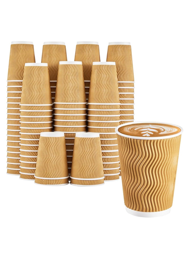 Mmmon 12 oz Disposable Coffee Cups with Lids, 50Pack Insulated Hot Cups To Go Paper Coffee  Corrugated Ripple Wall Cupfor Hot Drink, Office, Coffee Bar (Champagne) - Image 1