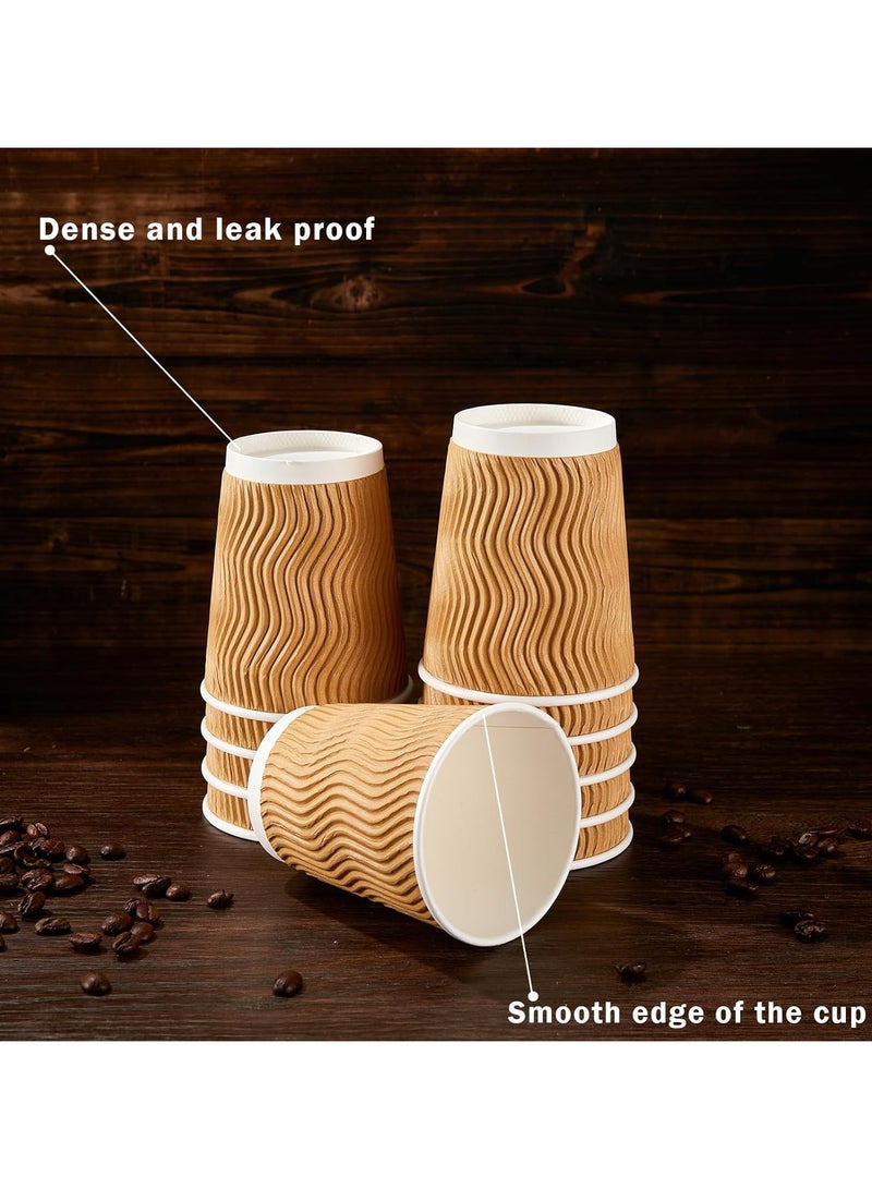 Mmmon 12 oz Disposable Coffee Cups with Lids, 50Pack Insulated Hot Cups To Go Paper Coffee  Corrugated Ripple Wall Cupfor Hot Drink, Office, Coffee Bar (Champagne) - Image 3