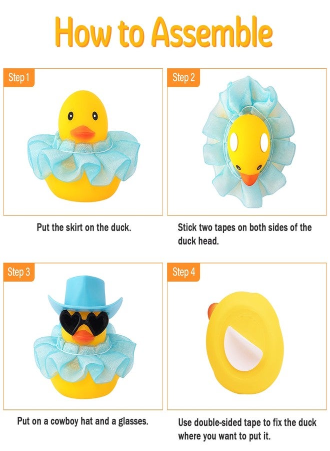 wonuu Car Decorations Cowboy Rubber Ducks, Car Ornament Ducky for Dashboard Accessories with Cowboy Hat, Black Plastic Glasses, Chiffon Pink Skirt - Image 4