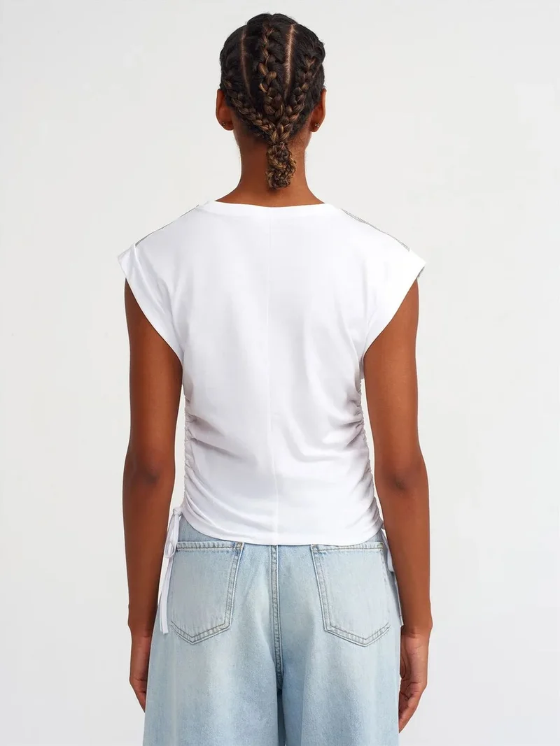 ديلفين Dilvin Women's Sleeveless Cotton Crew Neck T-Shirt With Tie Detail