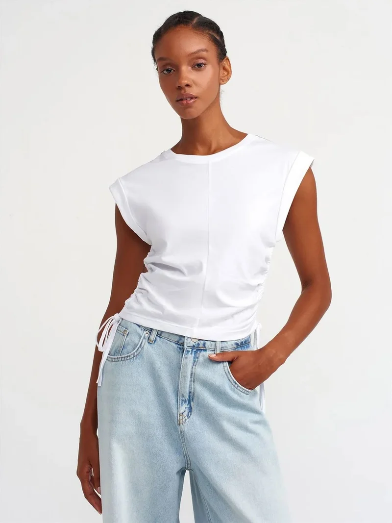 ديلفين Dilvin Women's Sleeveless Cotton Crew Neck T-Shirt With Tie Detail