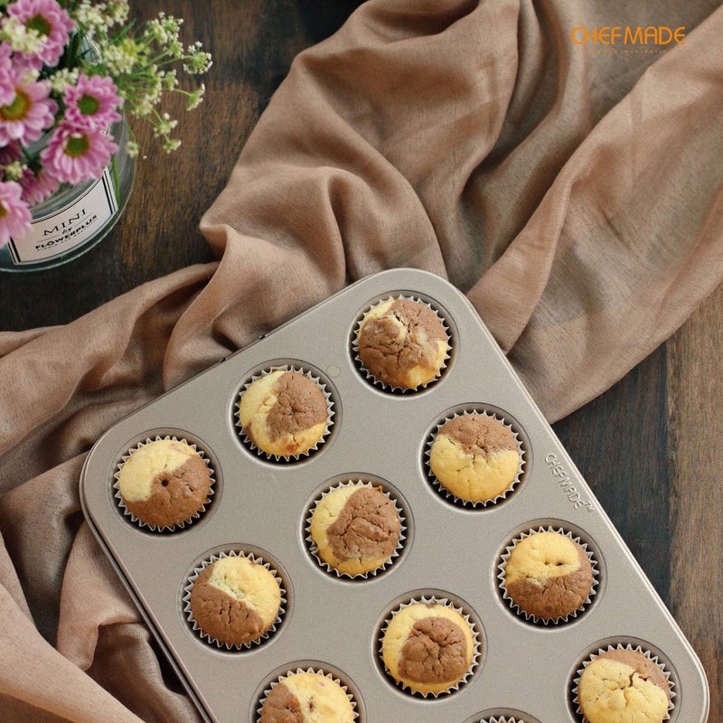 CHEFMADE Mini Muffin Pan, 12-Cavity Non-Stick Mini Cupcake Pan Bakeware for Oven Baking (Champagne Gold) - Image 4
