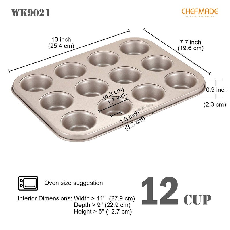 CHEFMADE Mini Muffin Pan, 12-Cavity Non-Stick Mini Cupcake Pan Bakeware for Oven Baking (Champagne Gold) - Image 2