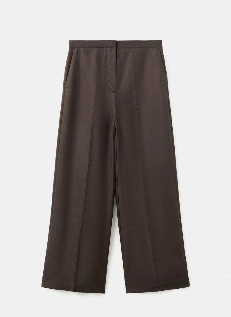 Mango 32-CHOCOLATE High-Waisted Lyocell Trousers for Women | Best Price UAE