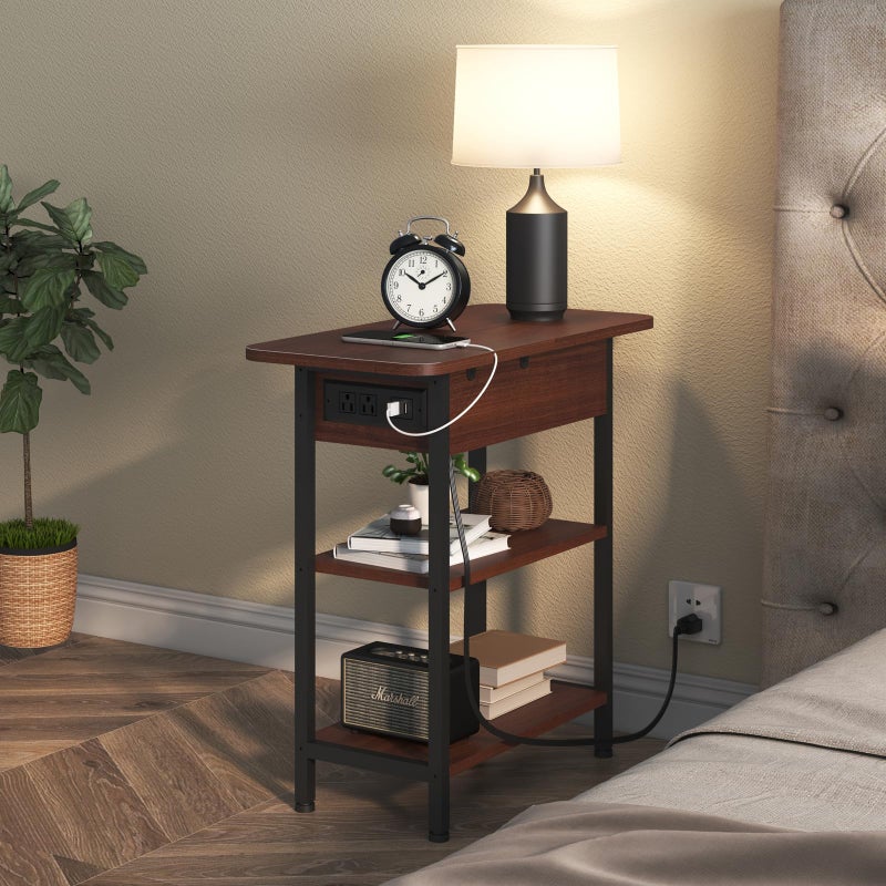LIDYUK End Table with Charging Station, Flip Top Side Table with USB Ports and Outlets, Nightstand for Small Spaces, Bedside Tables with Storage Shelf for Living Room, Bedroom, Dark Cherry - Image 5