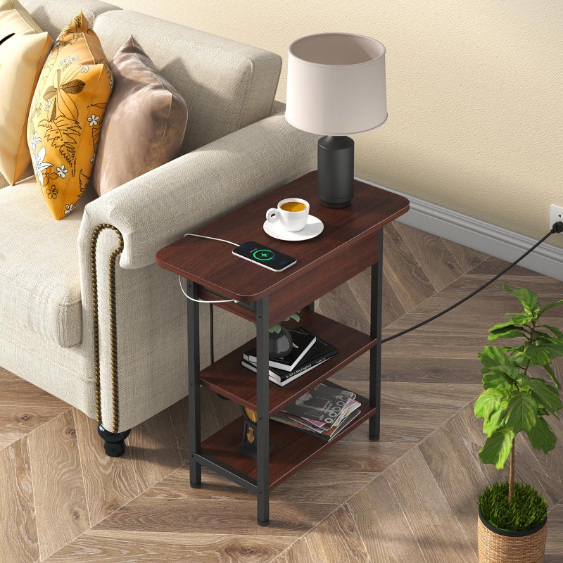 LIDYUK End Table with Charging Station, Flip Top Side Table with USB Ports and Outlets, Nightstand for Small Spaces, Bedside Tables with Storage Shelf for Living Room, Bedroom, Dark Cherry - Image 2