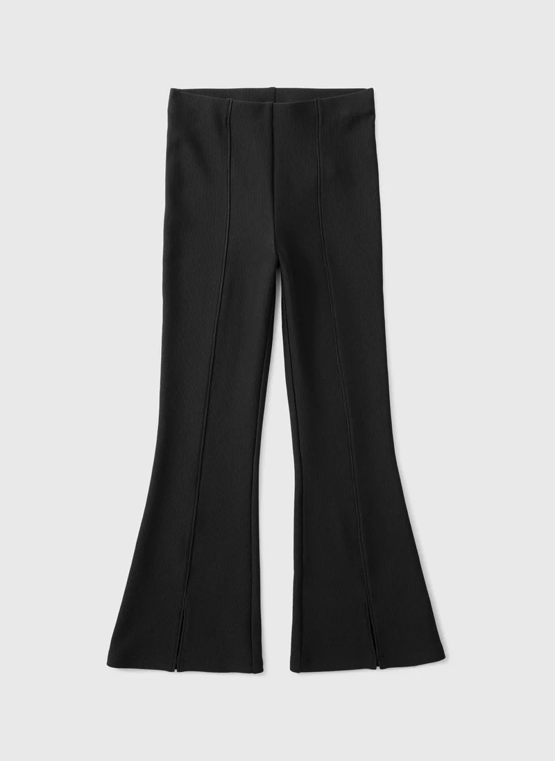 Girls Black Ribbed Flared Leggings