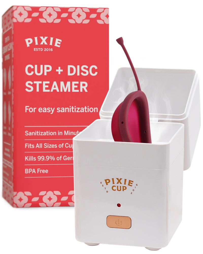 Pixie Menstrual Cup Steamer Sterilizer Cleaner Wash Your Cup Kill 999 of Germs with Cleanser Steam 3 Minutes and Your Period Cup is Sterile Automatic Timing Shut Off Switch White