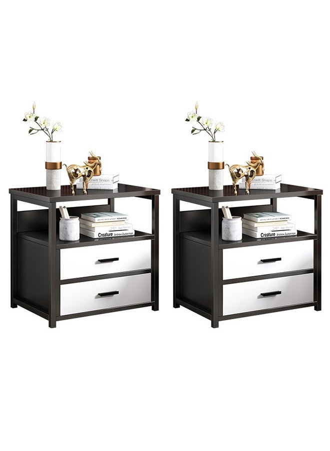 JCB CHIC طاولة جانبية متعددة الوظائف مع درجين، طاولة جانبية مولدن، خزانة تخزين بإطار خشبي، طاولة جانبية كبيرة السعة، حامل تخزين موفر للمساحة لغرفة النوم وغرفة المعيشة (2 قطعة) - Image 1