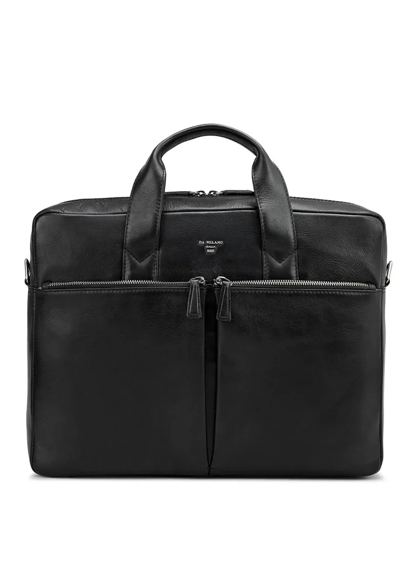 دا ميلانو حقيبة لاب توب جلد طبيعي أسود من دا ميلانو