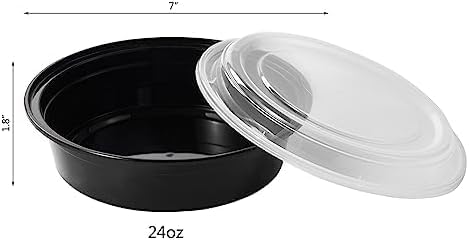 SANWALSA [750 ml (24oz) 25 Count, Round, Black Reusable Plastic Food Storage Containers with Lid | Airtight, Microwave Safe Containers | Perfect for Meal Prep, Storage, Takeaway & Food Delivery - Image 2