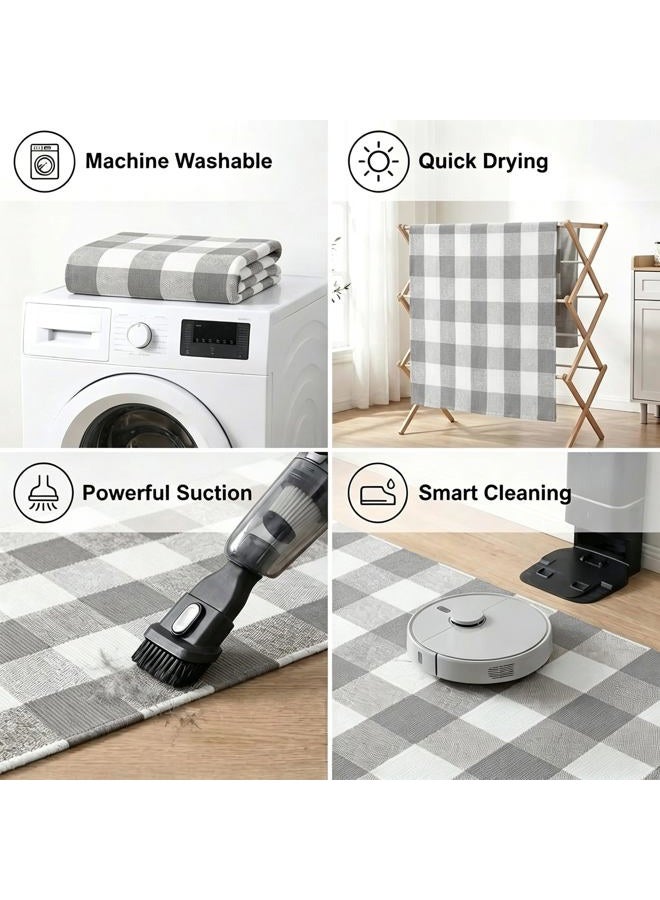 MUBIN Cotton Buffalo Plaid Rug, 3'x 5' Grey and White Outdoor Rug Front Door Decorative Mat, Hand-Woven Foldable Rug for Layered Door Mats Washable Carpet for Front Porch, Entryway, Farmhouse - Image 5