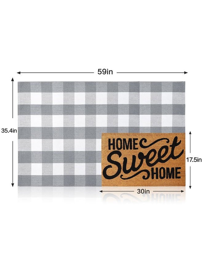 MUBIN Cotton Buffalo Plaid Rug, 3'x 5' Grey and White Outdoor Rug Front Door Decorative Mat, Hand-Woven Foldable Rug for Layered Door Mats Washable Carpet for Front Porch, Entryway, Farmhouse - Image 4