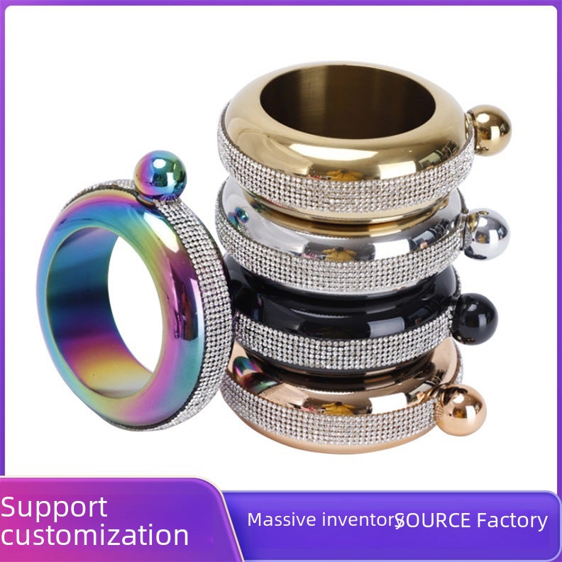Stainless Steel 3.5oz Bracelet Flask for Women Gold stick drill + ordinary cover - Image 3