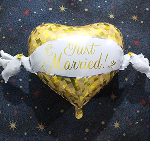 Atpata Funky Just Married Foil Balloons Set 3pcs of Elegant White Gold Theme Balloons with Just Married Happily Ever After Text Perfect for Wedding Celebrations - Image 4
